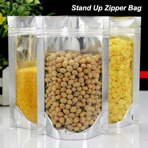 Natural Kraft Stand up Pouches with Window and Zip Lock Food Storage Bag Pack of 100 (7.87
