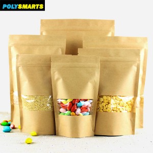 Retail 17x24+4CM Recyclable Waterproof Washable Stand up Kraft Paper Pouch Bag