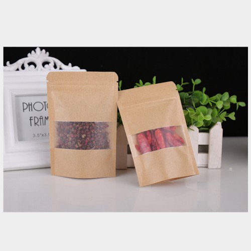 Retail 100pcs 15x22+4CM Recycled Waterproof Washable Stand up Kraft Paper Pouch Bag