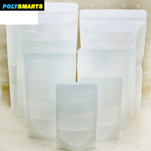 Reclosable Zipper Craft Paper Food Packaging Bags, Stand Up Pouch With Clear Rectangle Window In Retail