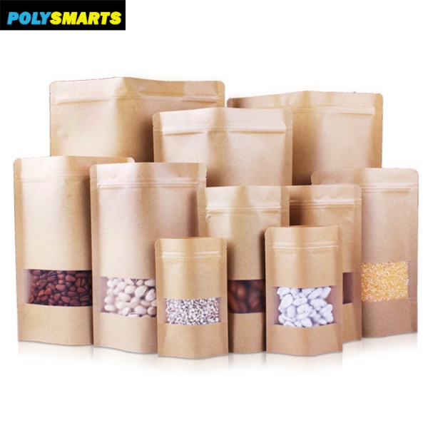 MOQ Only 100pcs 18x26+4CM Natural Waterproof Stand-up Kraft Paper Bag Pouch